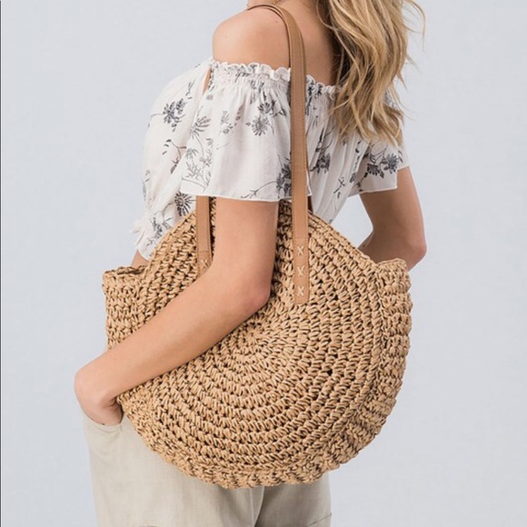 •LAST 1• Boho Handmade Rattan Bag w Leather Straps - Picture 4 of 8